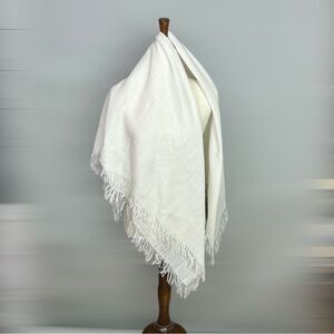 Large Square Ivory Scarf Shawl Bill Blass Baar & Beards Rayon Linen Japan Vtg